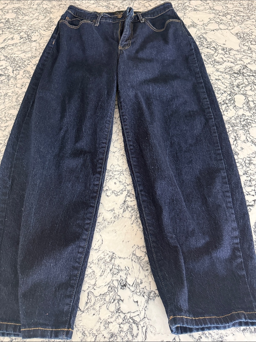 Classic High-Rise Barrel Women’s Jeans - Dark Blue (SHORT)